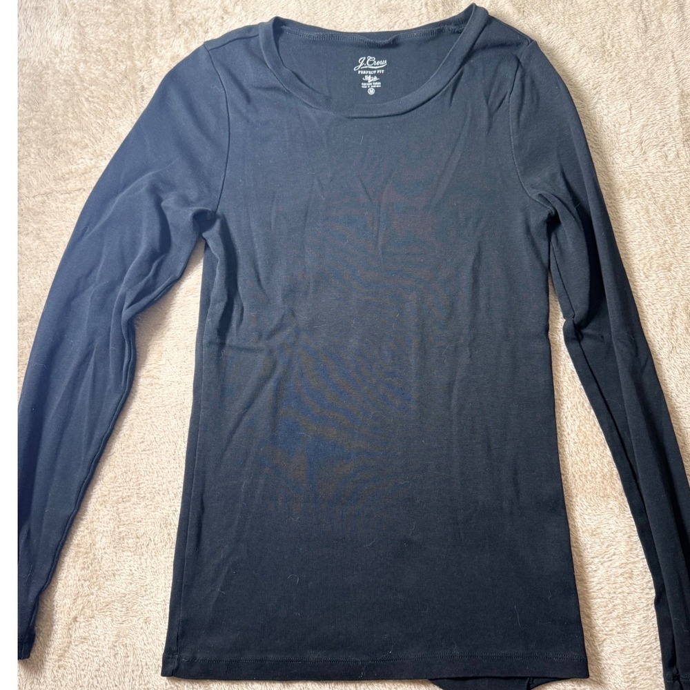 J.Crew Perfect Fit Long Sleeve Cotton Tee Black Crew Neck Top Womens Medium